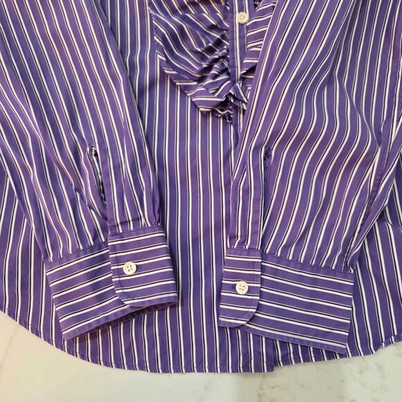 Lauren Ralph Lauren Shirt Large Purple Striped Button-Up Shirt Ruffle Academia - Picture 6 of 10